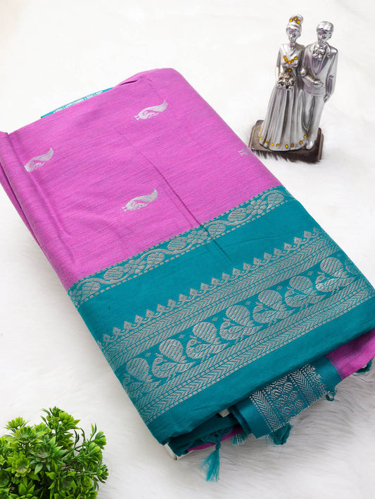 Kalyani Cotton Silver Zari Border Sarees